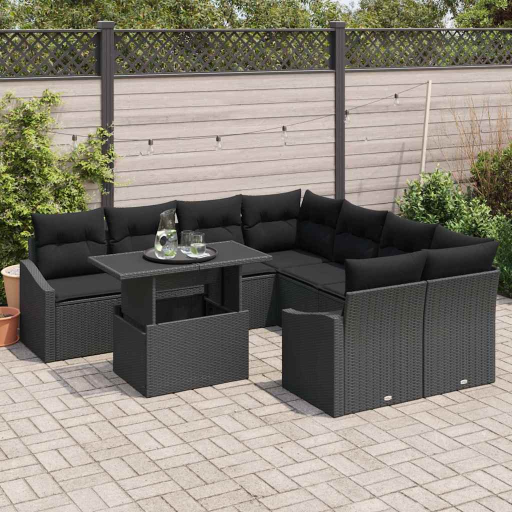 Conjunto de Sofá de Jardim 9 pcs Preto Rattan Sintético