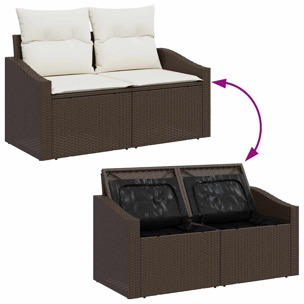 Conjunto de Sofá de Jardim 6 pcs Marrom e Creme vime PE