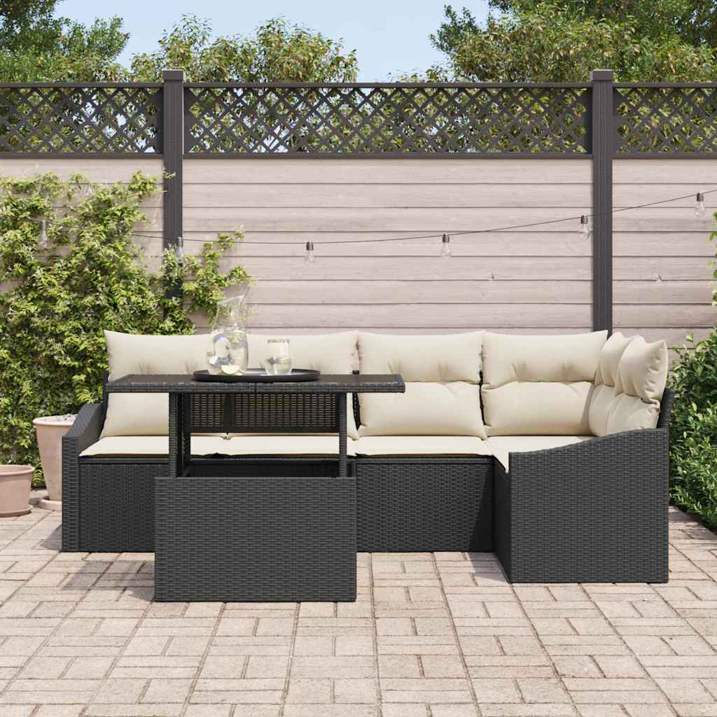 Conjunto de Sofá de Jardim com almofada 6 pcs Preto e Creme