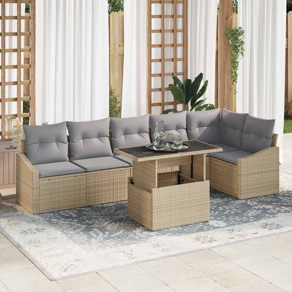 Conjunto de Sofá de Jardim Ajustável 7 pcs Bege e Cinza Claro
