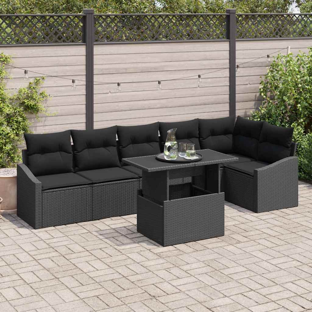 Conjunto de Sofá de Jardim com almofada Ajustável 7 pcs Preto
