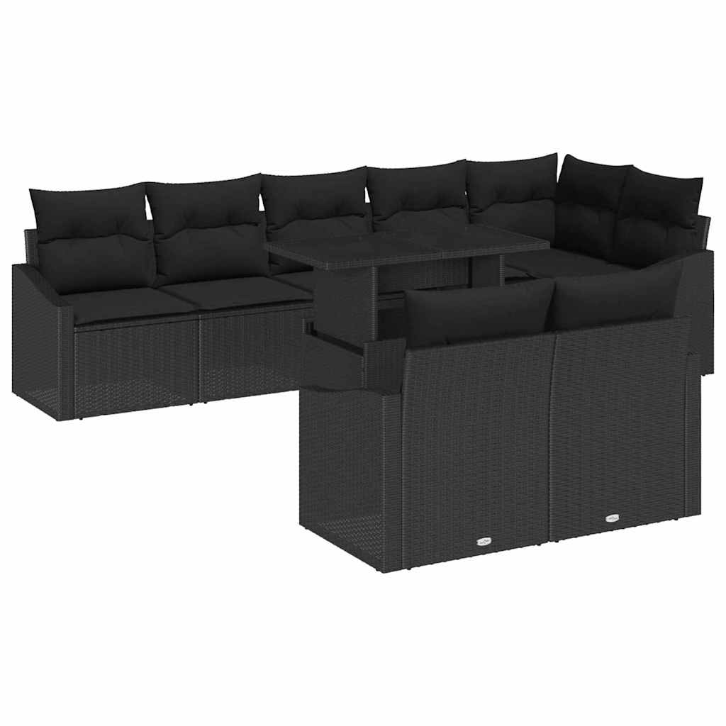 Conjunto de Sofá de Jardim com almofada Ajustável 9 pcs Preto