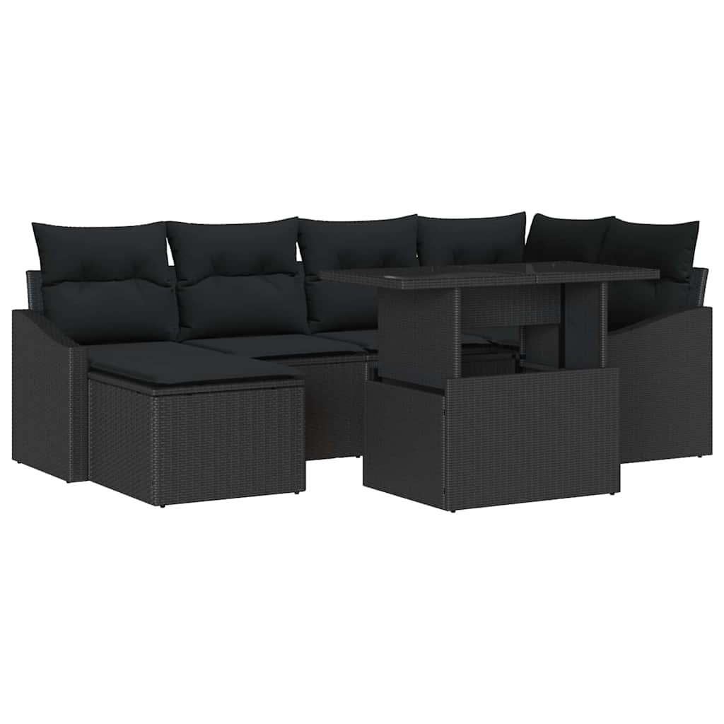 Conjunto de Sofá de Jardim com almofada 7 pcs Preto