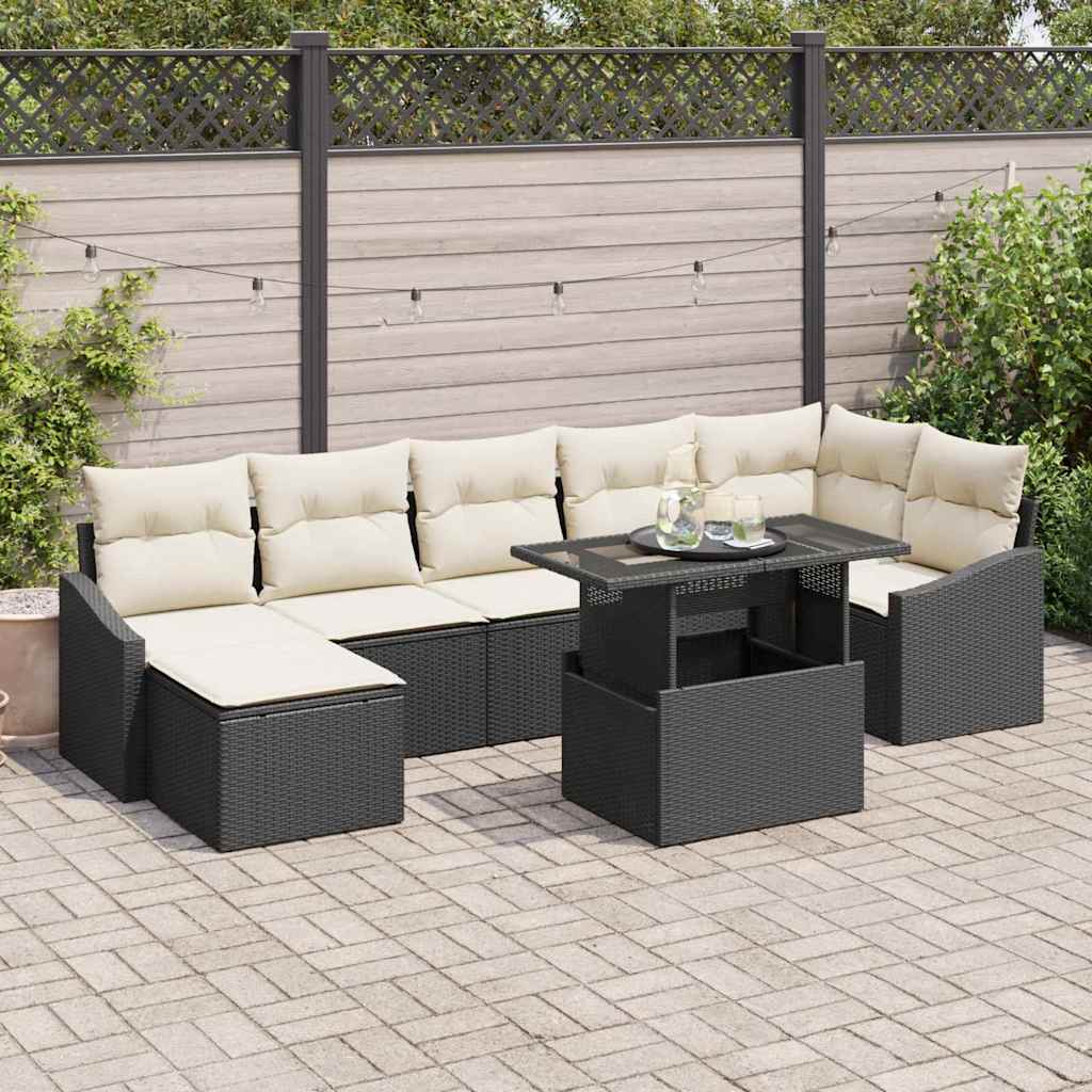 Conjunto de Sofá de Jardim com almofada 8 pcs Preto e Creme