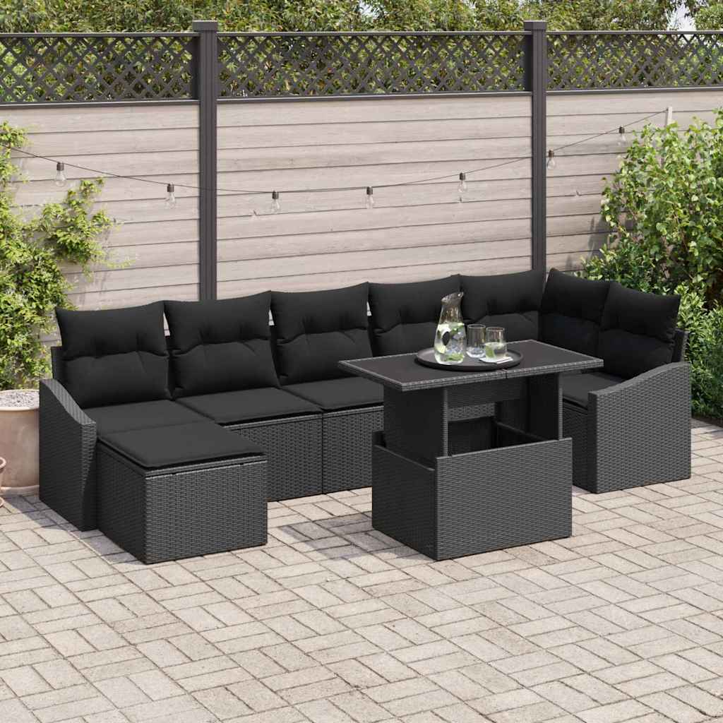 Conjunto de Sofá de Jardim com almofada 8 pcs Preto