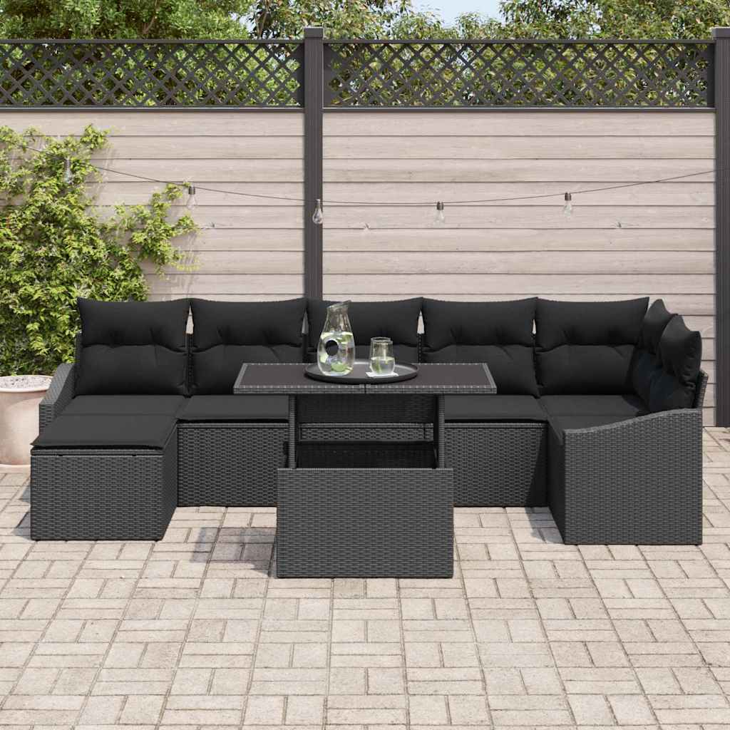 Conjunto de Sofá de Jardim com almofada 8 pcs Preto