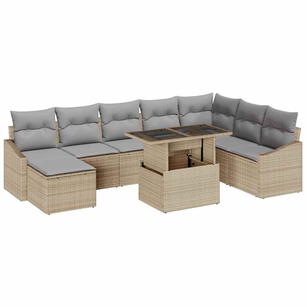 Conjunto de Sofá de Jardim 9 pcs Bege e Cinza Claro