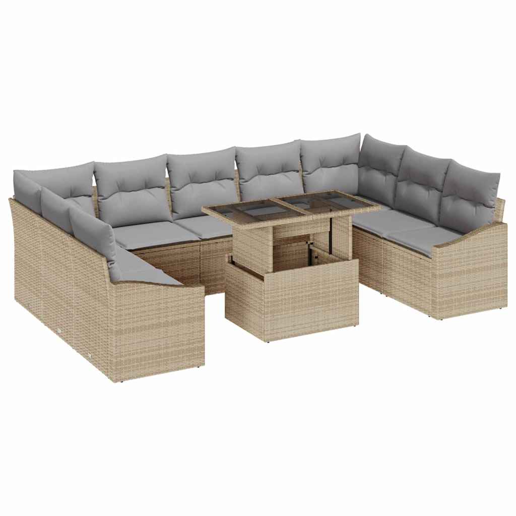 Conjunto de Sofá de Jardim Ajustável 10 pcs Bege e Cinza Claro