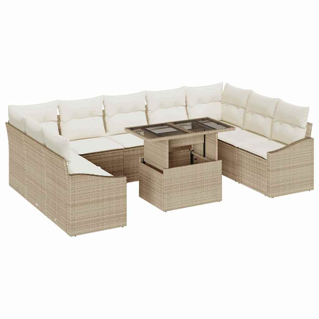 Conjunto de Sofá de Jardim com almofada 10 pcs Bege e Creme