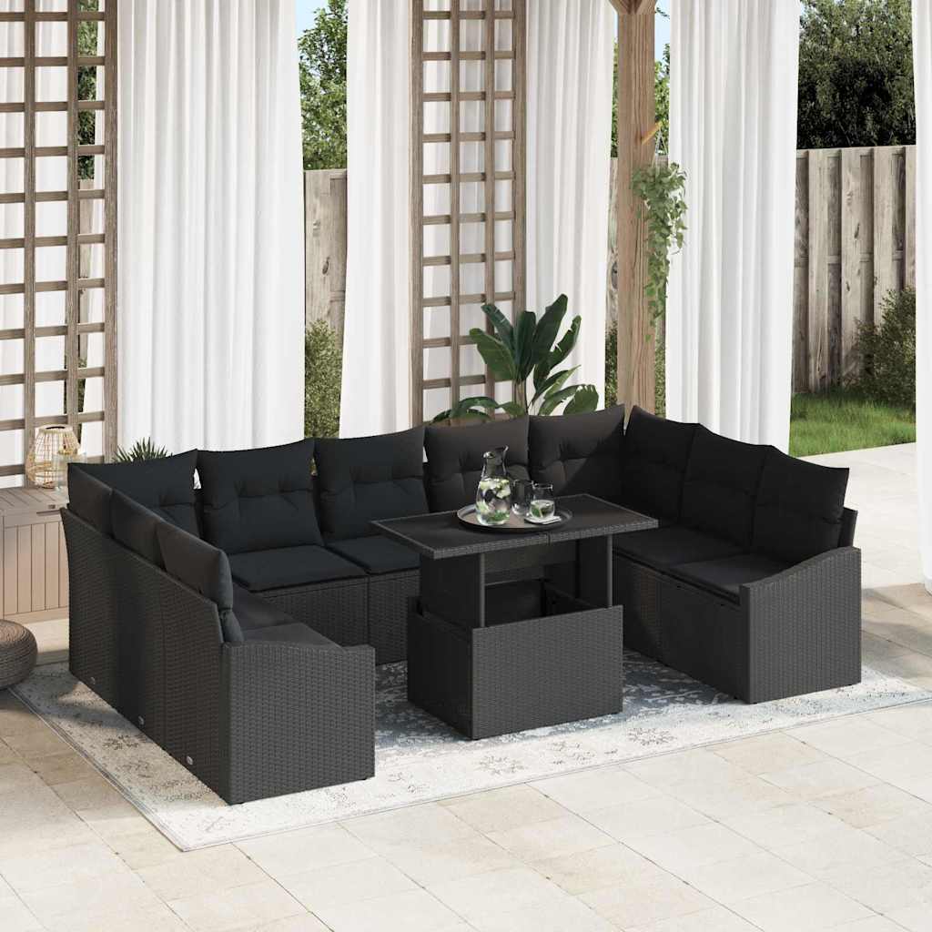 Conjunto de Sofá de Jardim com almofada Ajustável 10 pcs Preto