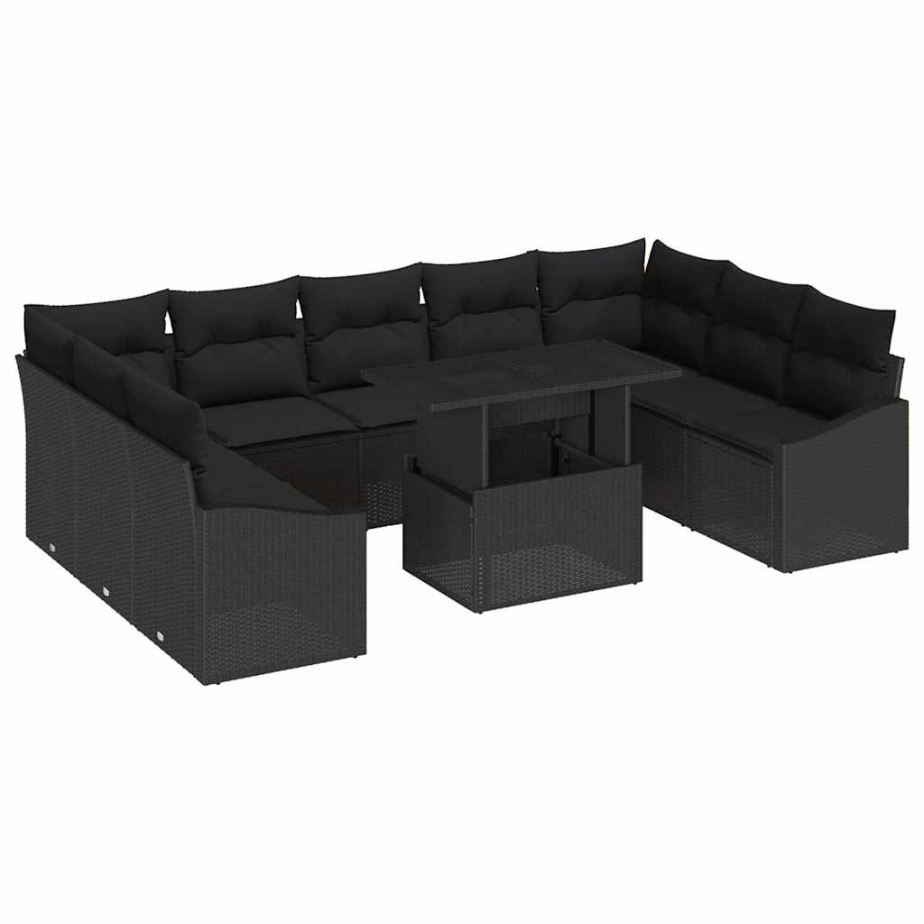 Conjunto de Sofá de Jardim com almofada Ajustável 10 pcs Preto