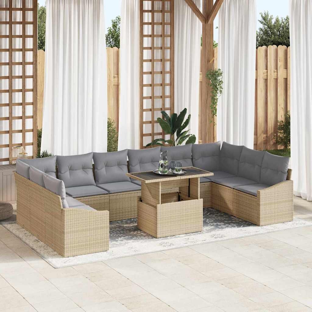 Conjunto de Sofá de Jardim 11 pcs Bege e Cinza Claro