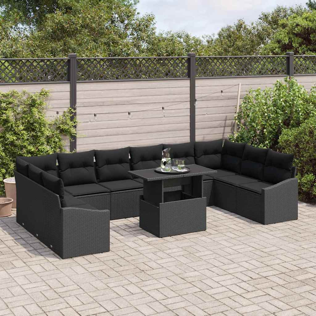 Conjunto de Sofá de Jardim com almofada Ajustável 11 pcs Preto