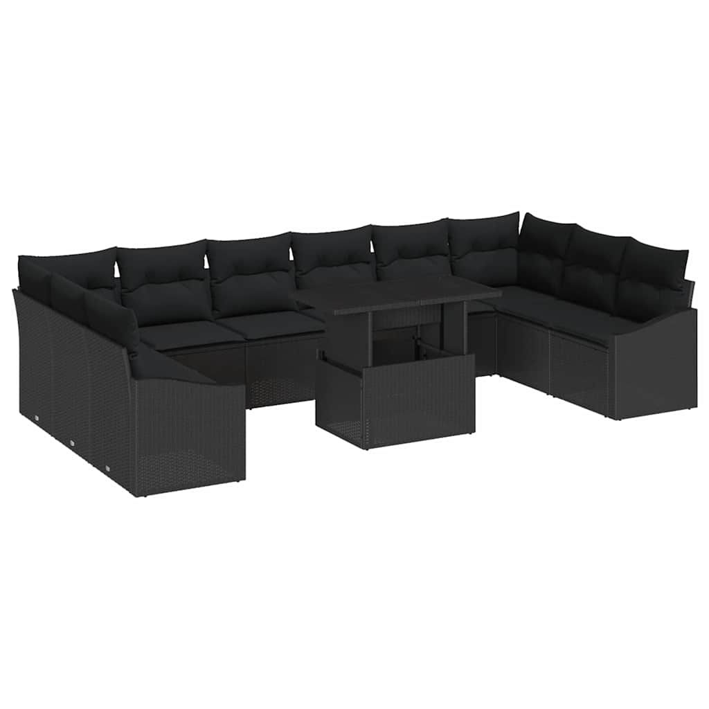 Conjunto de Sofá de Jardim com almofada Ajustável 11 pcs Preto