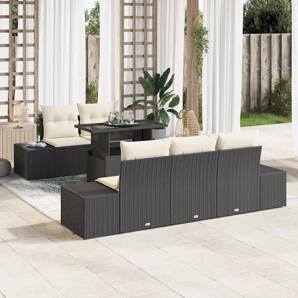 Conjunto de Sofá de Jardim com almofada 6 pcs Preto e Creme