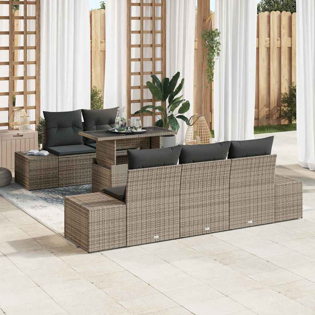 Conjunto de Sofá de Jardim com almofada Ajustável 6 pcs Cinzeto