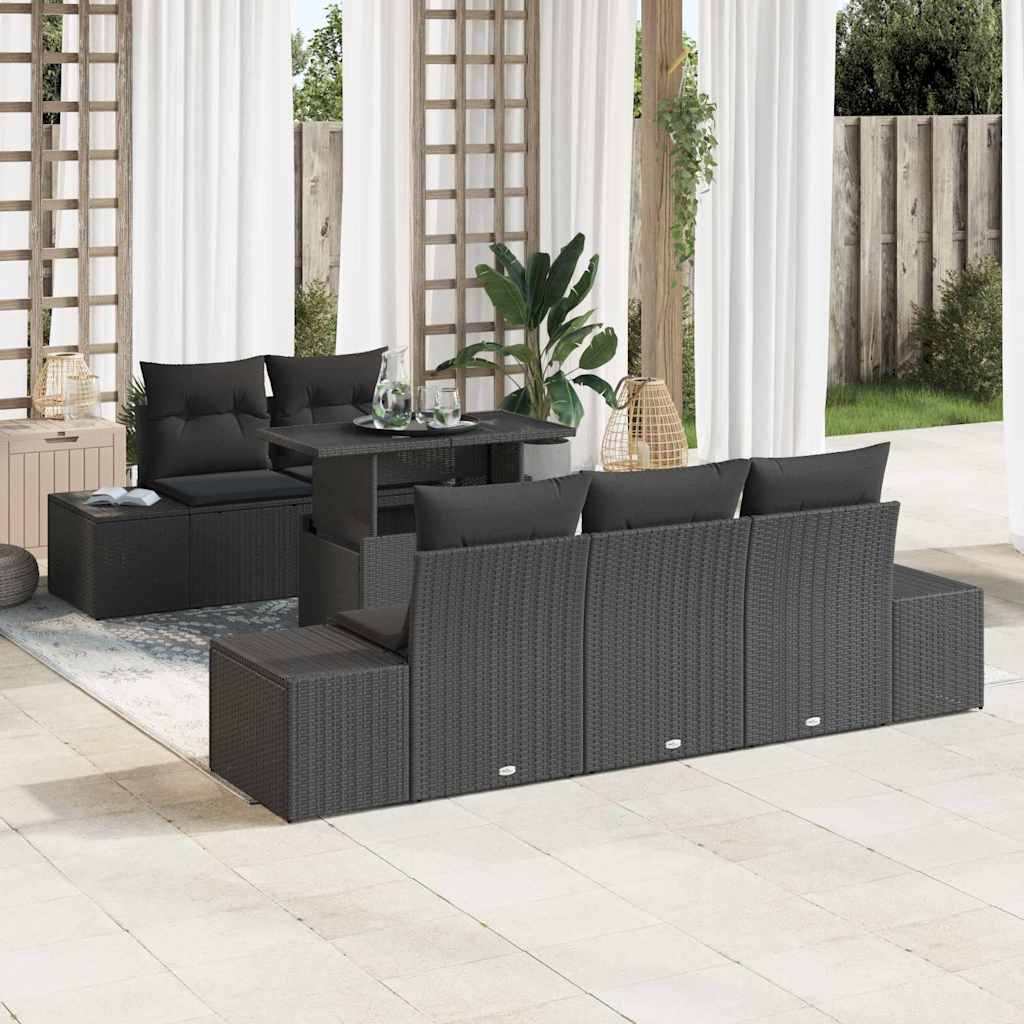 Conjunto de Sofá de Jardim com almofada Ajustável 6 pcs Preto