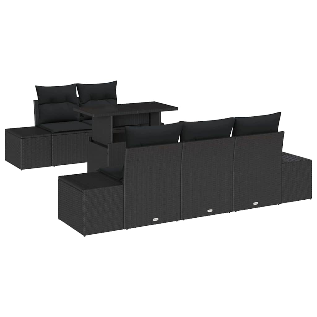 Conjunto de Sofá de Jardim com almofada Ajustável 6 pcs Preto
