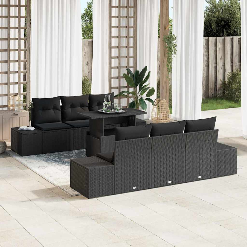 Conjunto de Sofá de Jardim com almofada 7 pcs Preto