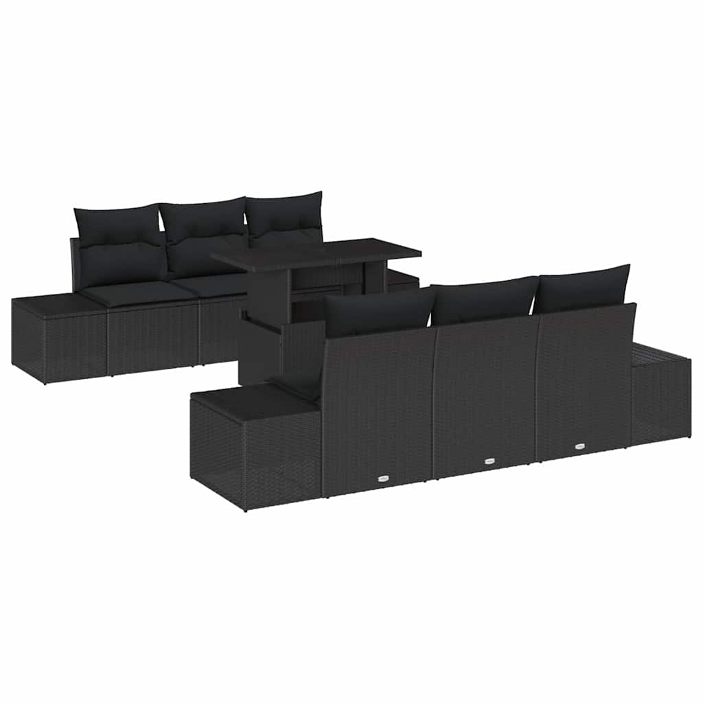Conjunto de Sofá de Jardim com almofada 7 pcs Preto