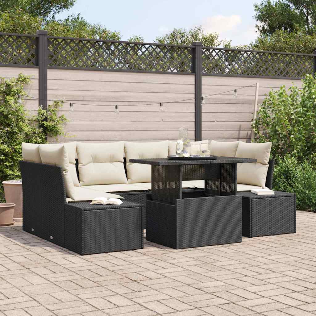 Conjunto de Sofá de Jardim 7 pcs Preto e Creme 100 x 55 x 73 cm
