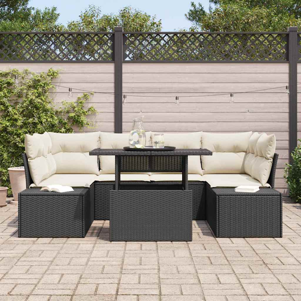 Conjunto de Sofá de Jardim 7 pcs Preto e Creme 100 x 55 x 73 cm