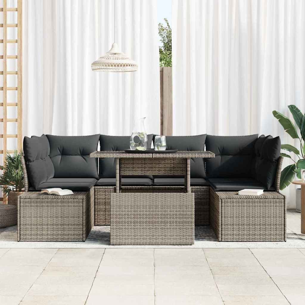 Conjunto de Sofá de Jardim com almofada 7 pcs Cinzeto
