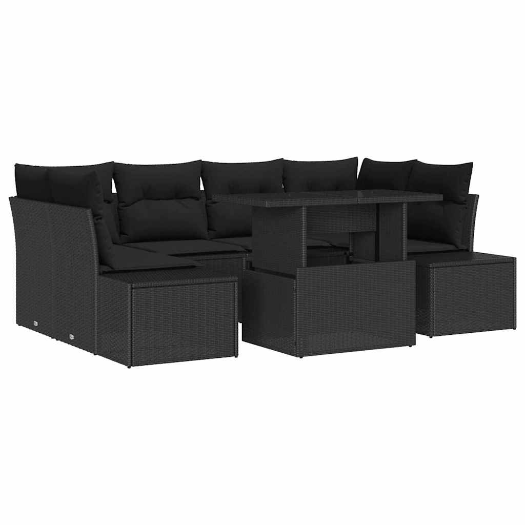 Conjunto de Sofá de Jardim com almofada 7 pcs Preto