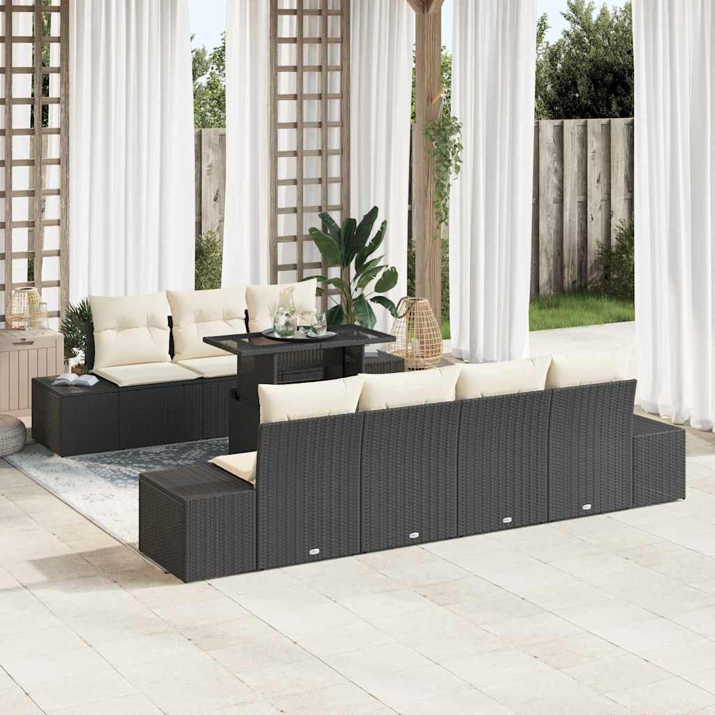 Conjunto de Sofá de Jardim com almofada 8 pcs Preto e Creme