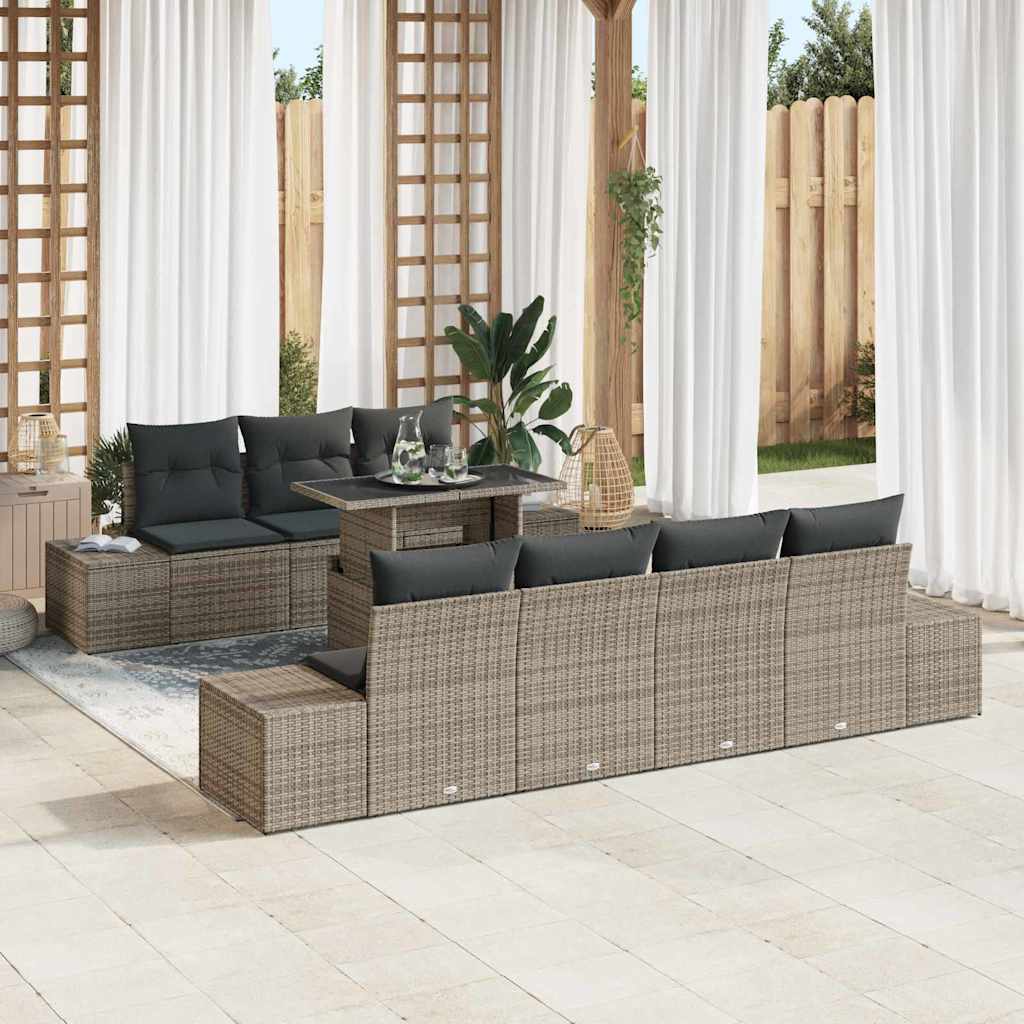 Conjunto de Sofá de Jardim com almofada 8 pcs Cinzeto