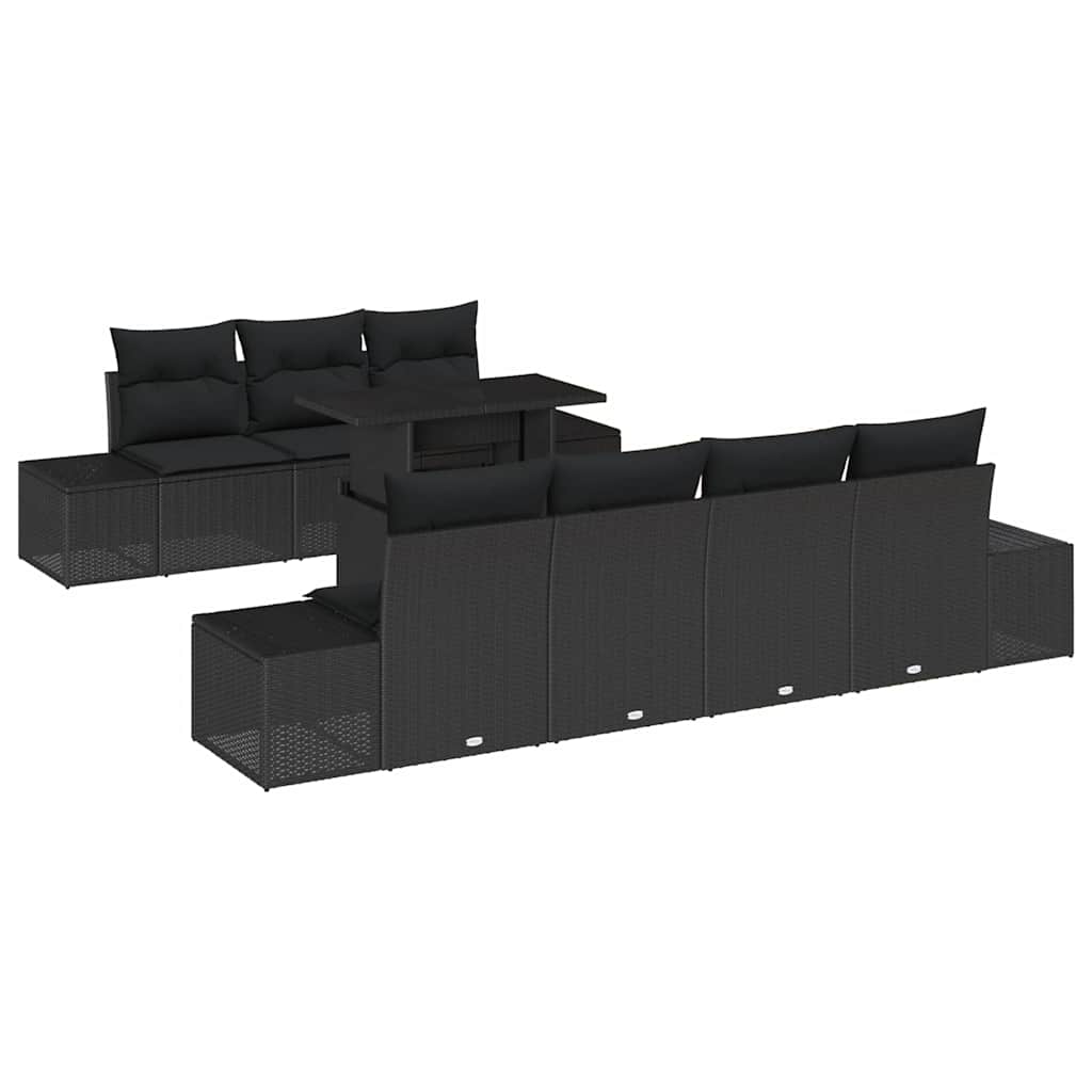 Conjunto de Sofá de Jardim com almofada 8 pcs Preto