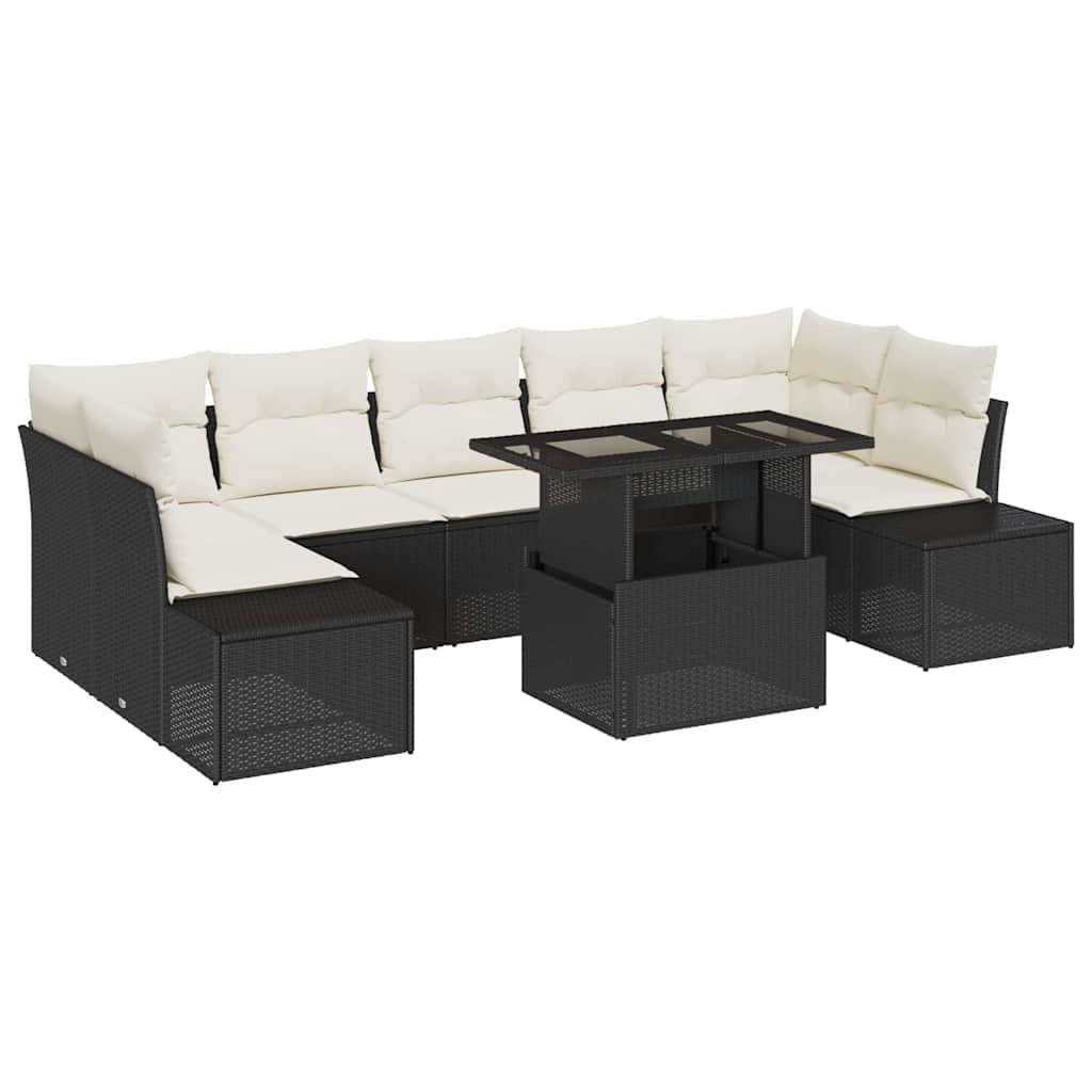 Conjunto de Sofá de Jardim com almofada 8 pcs Preto e Creme