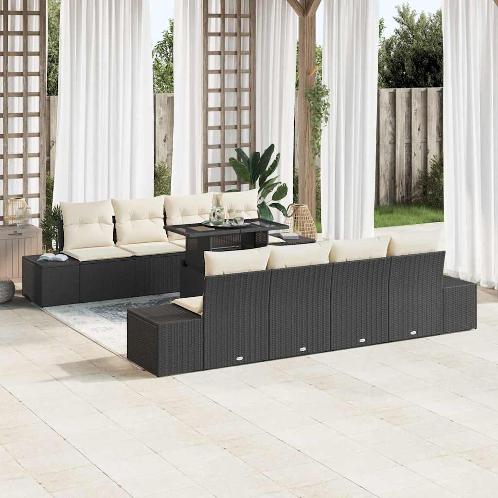 Conjunto de Sofá de Jardim com almofada 7 pcs Preto e Creme