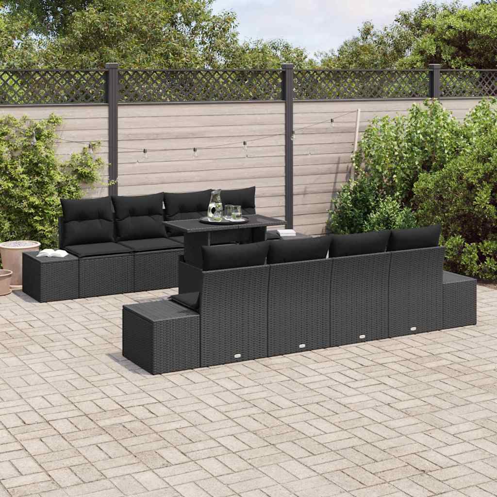 Conjunto de Sofá de Jardim com almofada 7 pcs Preto