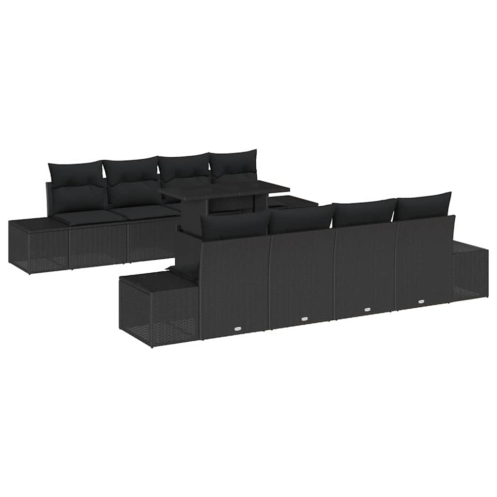 Conjunto de Sofá de Jardim com almofada 7 pcs Preto