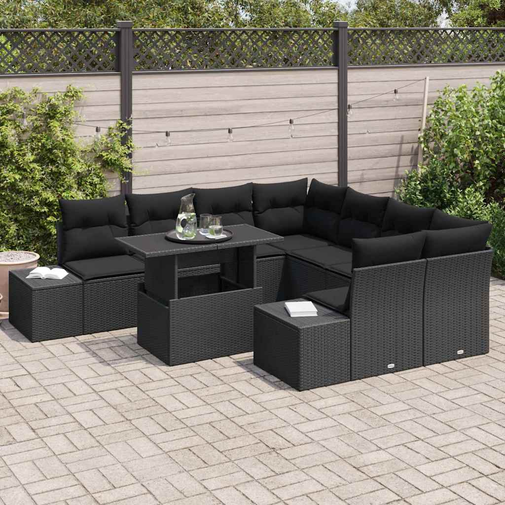 Conjunto de Sofá de Jardim com almofada 9 pcs Preto