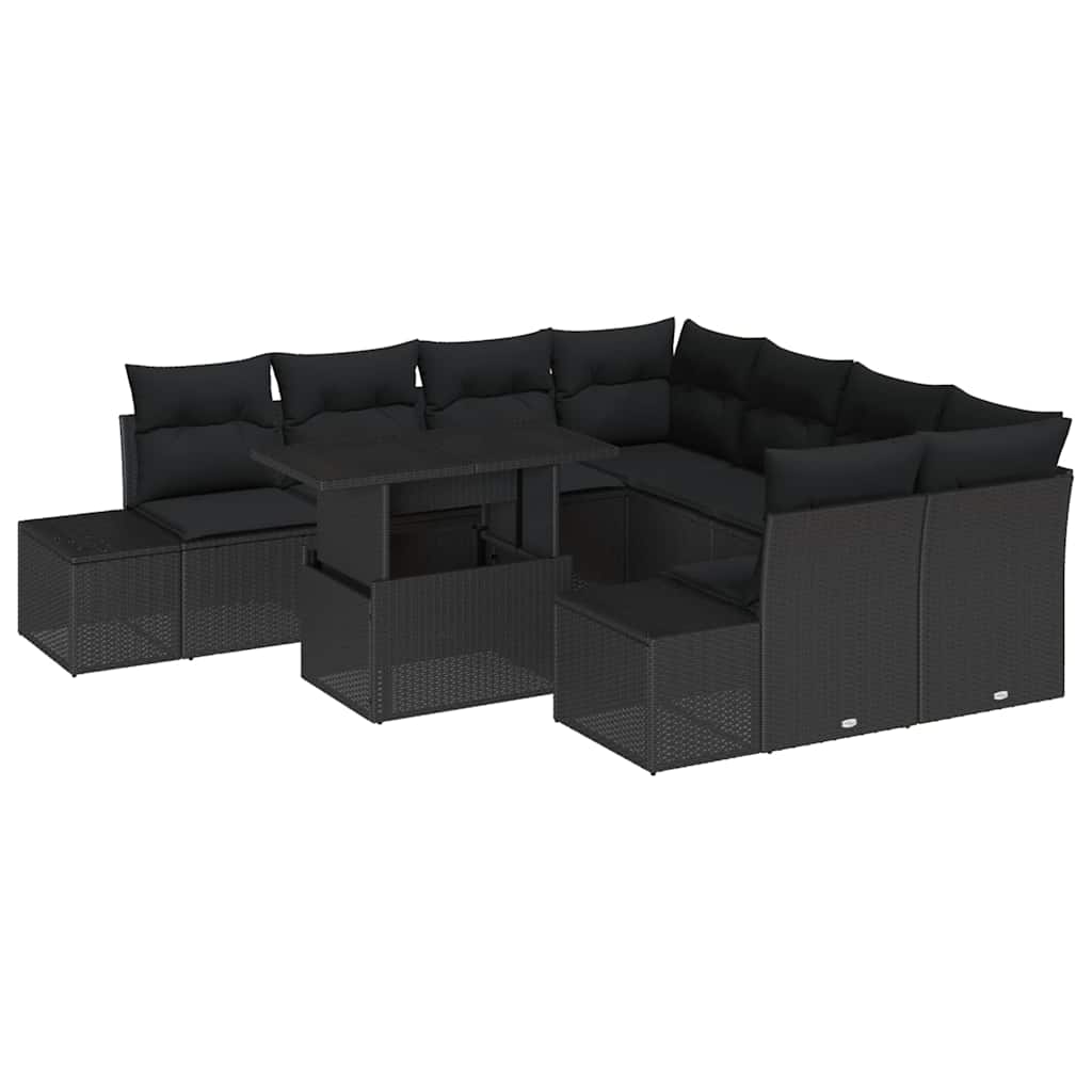 Conjunto de Sofá de Jardim com almofada 9 pcs Preto