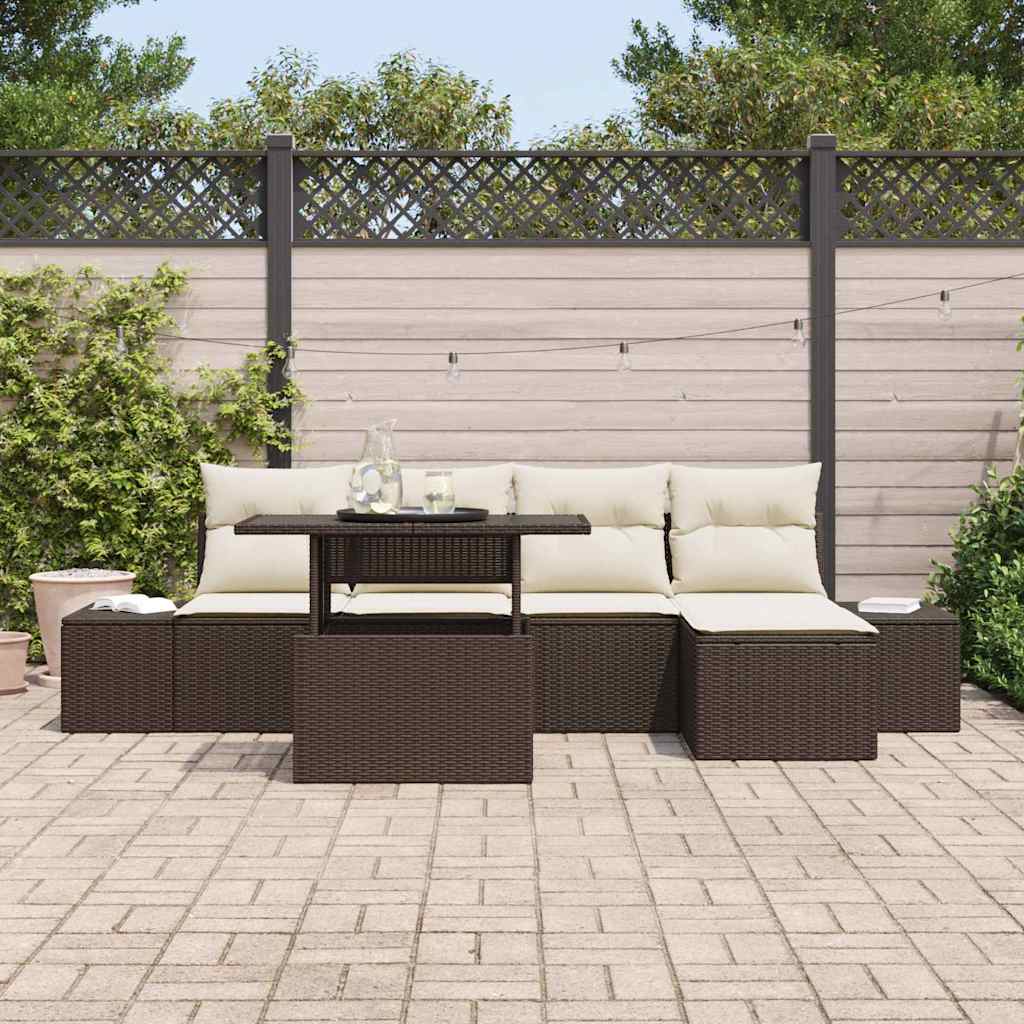 Conjunto de Sofá de Jardim 6 pcs Castanho Rattan Sintético