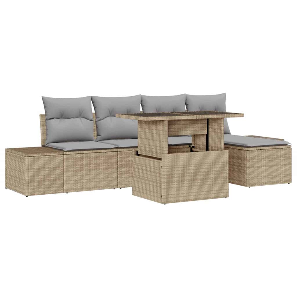 Conjunto de Sofá de Jardim 6 pcs Bege Rattan Sintético
