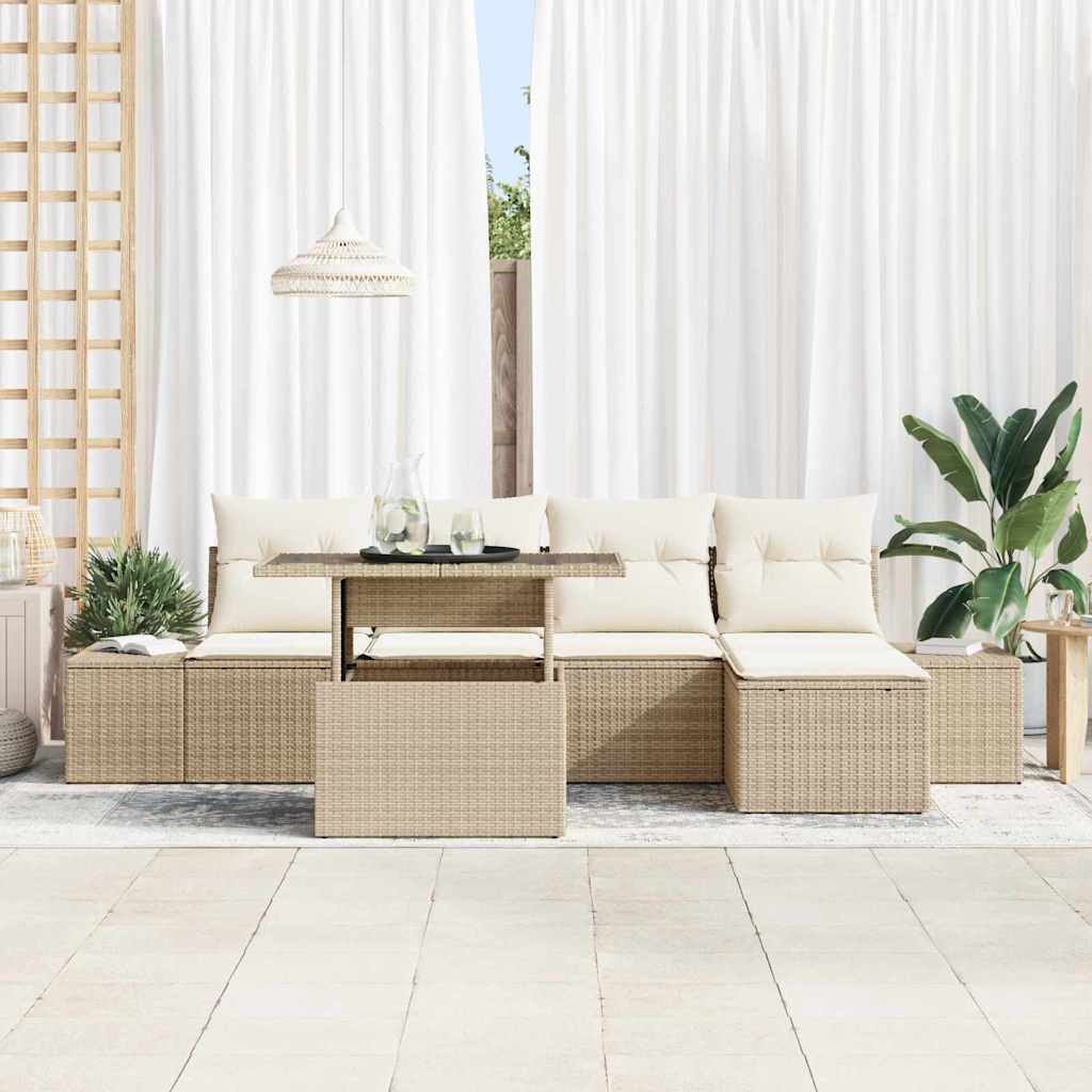 Conjunto de Sofá de Jardim 6 pcs Bege Rattan Sintético