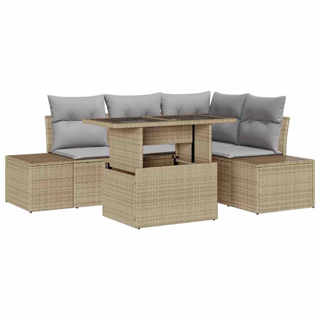 Conjunto de Sofá de Jardim 5 pcs Bege Rattan Sintético