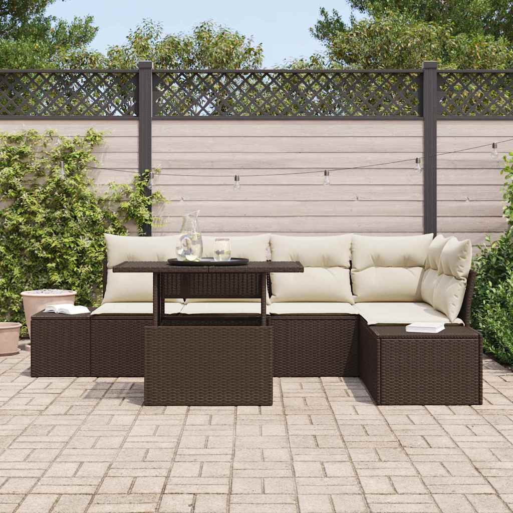 Conjunto de Sofá de Jardim 6 pcs Castanho Rattan Sintético