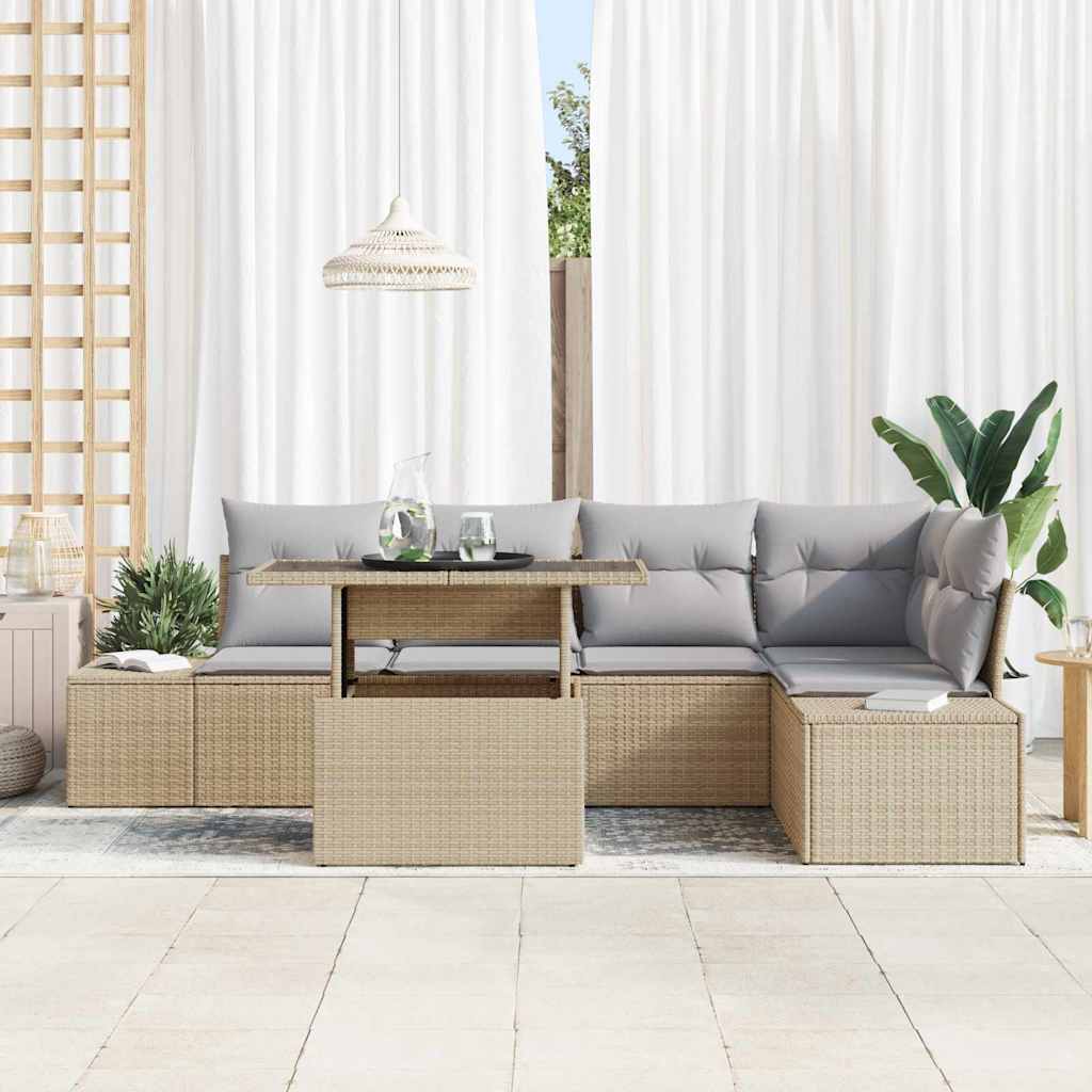 Conjunto de Sofá de Jardim 6 pcs Bege Rattan Sintético