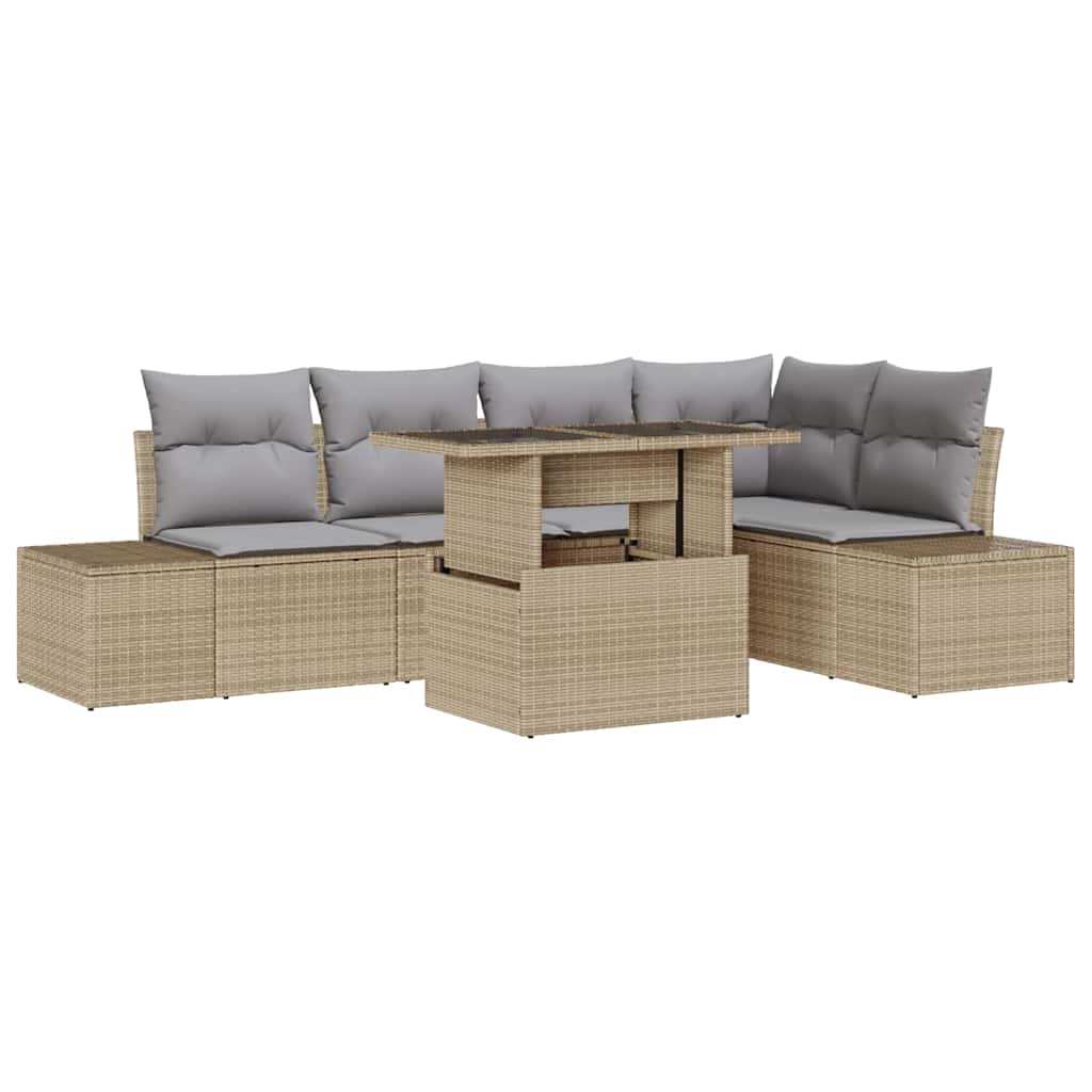 Conjunto de Sofá de Jardim 6 pcs Bege Rattan Sintético