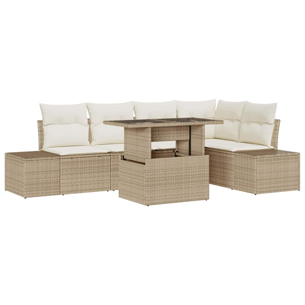 Conjunto de Sofá de Jardim 6 pcs Bege Rattan Sintético