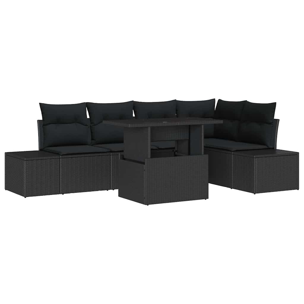Conjunto de Sofá de Jardim 6 pcs Preto Rattan Sintético