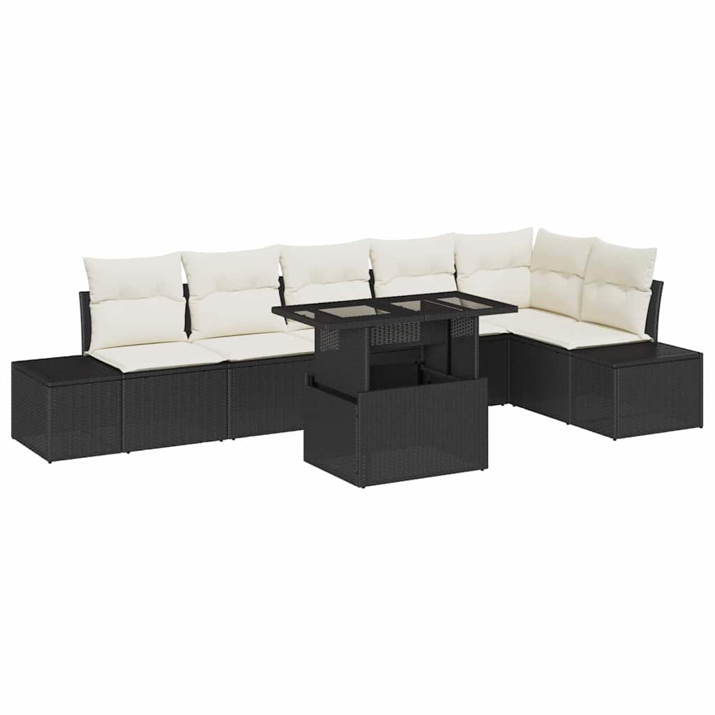 Conjunto de Sofá de Jardim com almofada 7 pcs Preto vime PE