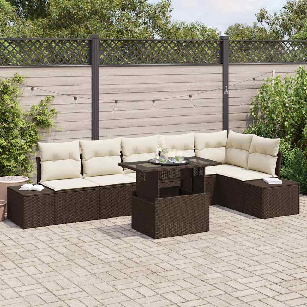 Conjunto de Sofá de Jardim 7 pcs Castanho Rattan Sintético