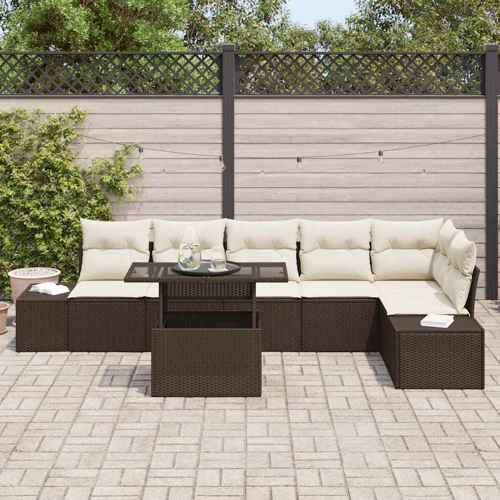 Conjunto de Sofá de Jardim 7 pcs Castanho Rattan Sintético