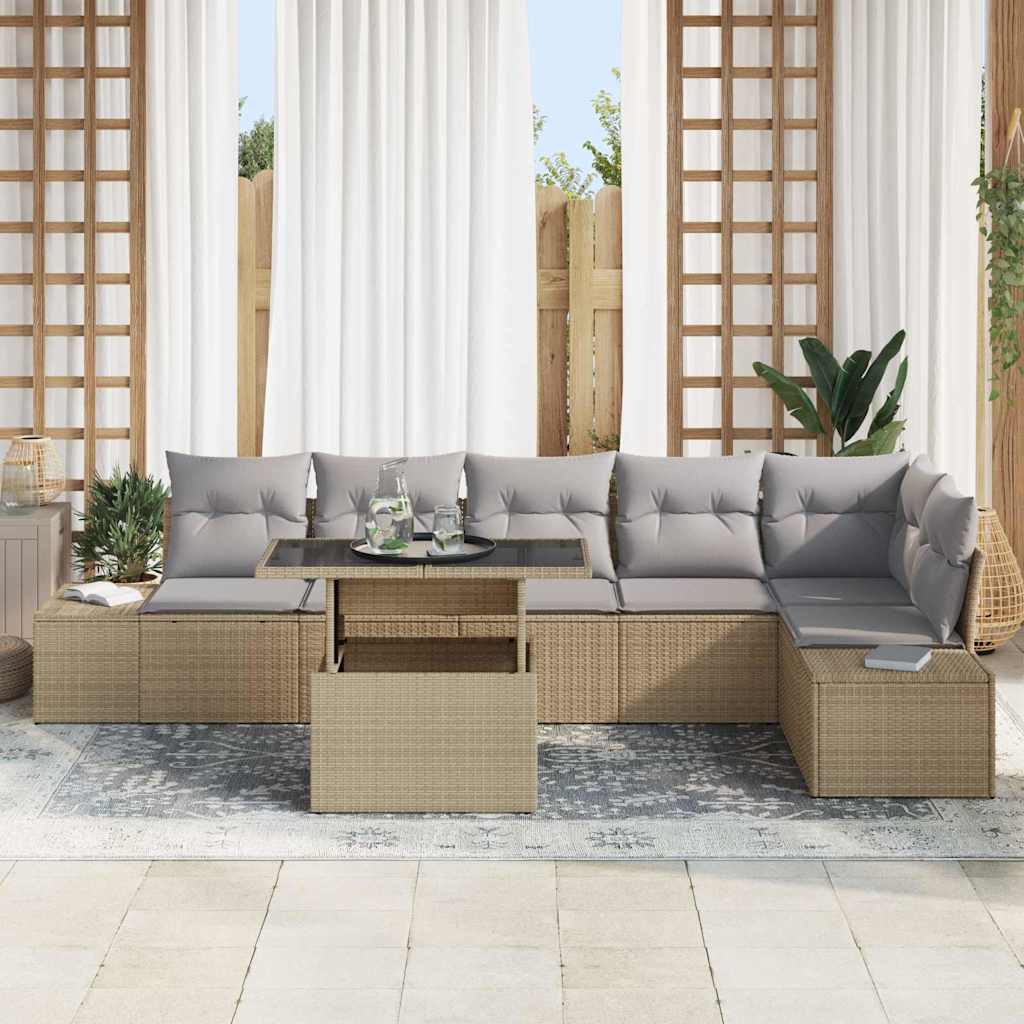 Conjunto de Sofá de Jardim 7 pcs Bege Rattan Sintético